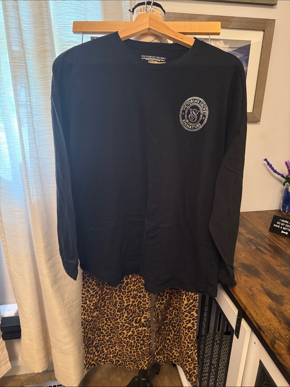 Victoria's Secret Black Long Sleeve Tee with White Chest Emblem